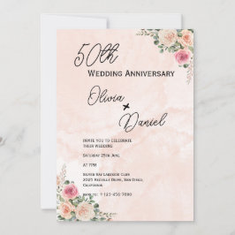 Invitación Fresh Pink Cream Floral Wedding Anniversary 