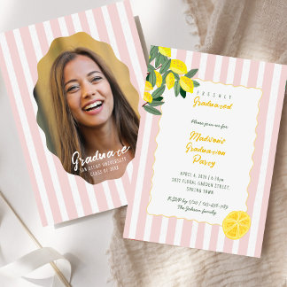 Invitación Freshly Graduated Lemon Stripe Graduation Party