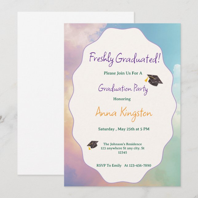 Invitación Freshly Graduated Printable Graduation Invitation (Anverso / Reverso)