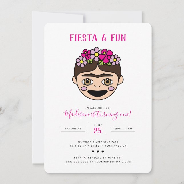 Invitación Frida Moji Fiesta & Fun Cumpleaños (Anverso)