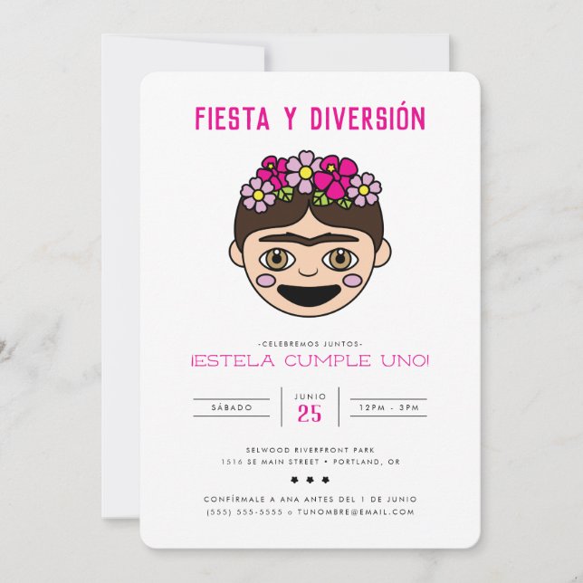 Invitación Frida Moji Fiesta y Diversión (Anverso)