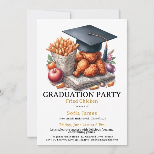 Invitación Fried Chicken Graduation Party Celebration (Anverso)