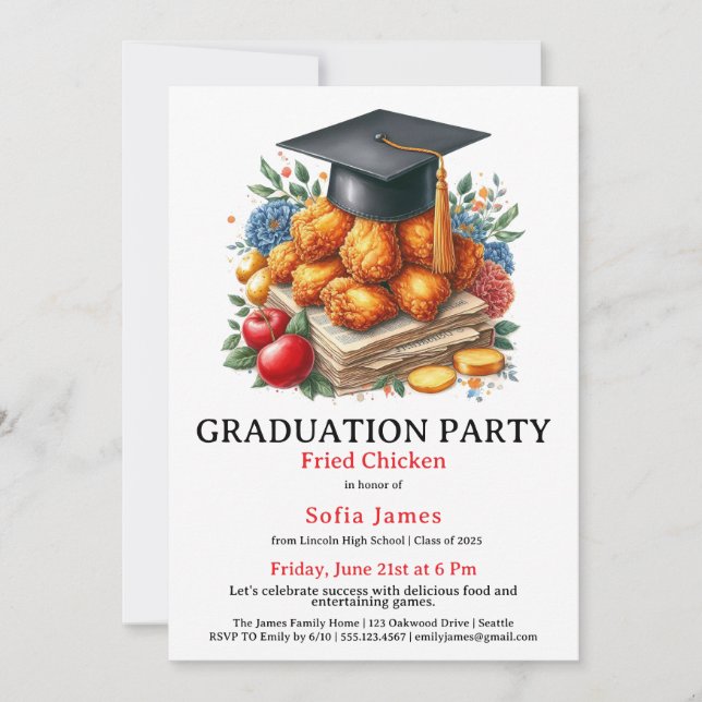 Invitación Fried Chicken Graduation Party Celebration (Anverso)