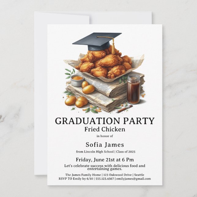 Invitación Fried Chicken Graduation Party Celebration (Anverso)