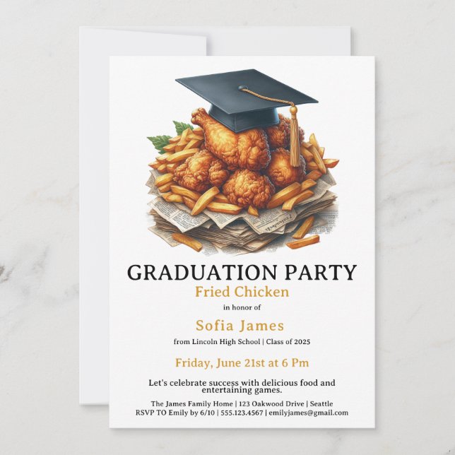 Invitación Fried Chicken Graduation Party Celebration (Anverso)