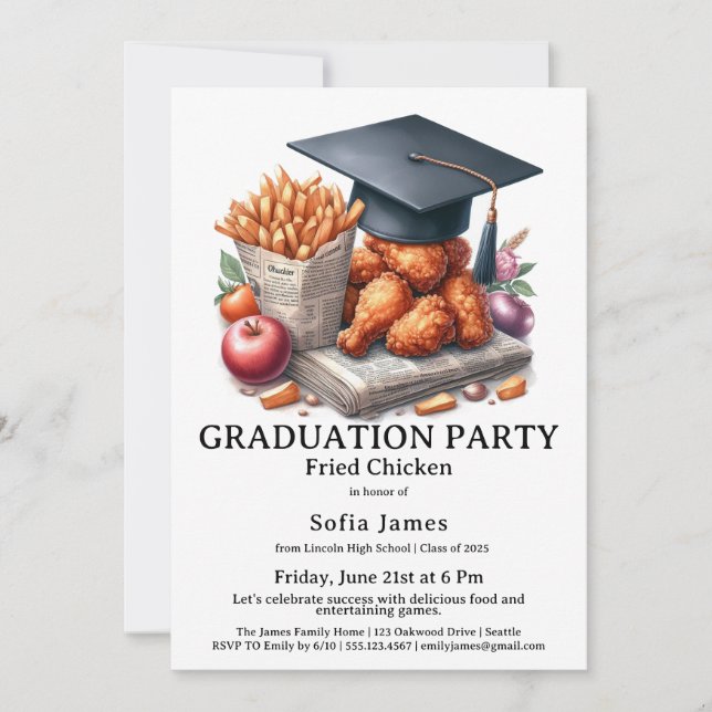 Invitación Fried Chicken Graduation Party Celebration (Anverso)