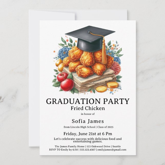 Invitación Fried Chicken Graduation Party Celebration (Anverso)