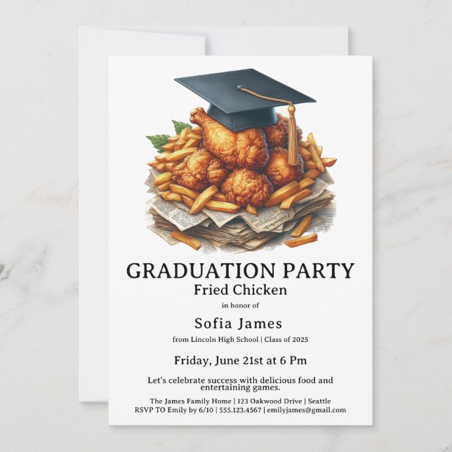 Invitación Fried Chicken Graduation Party Celebration (Anverso)