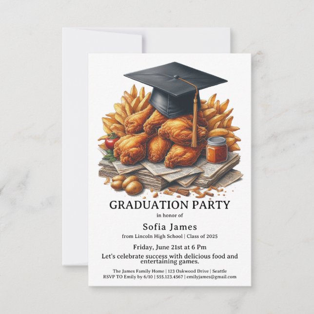 Invitación Fried Chicken Graduation Party Celebration (Anverso)