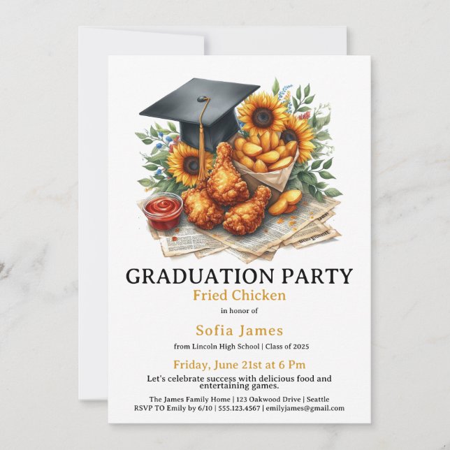 Invitación Fried Chicken Graduation Party Celebration (Anverso)