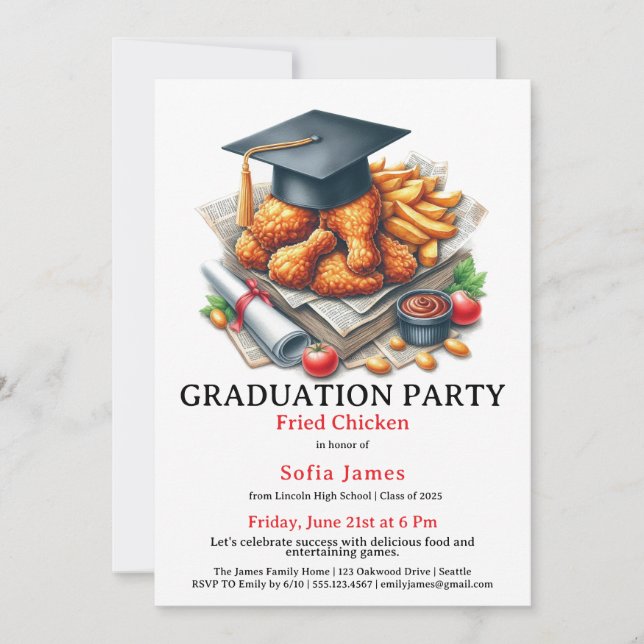 Invitación Fried Chicken Graduation Party Celebration (Anverso)