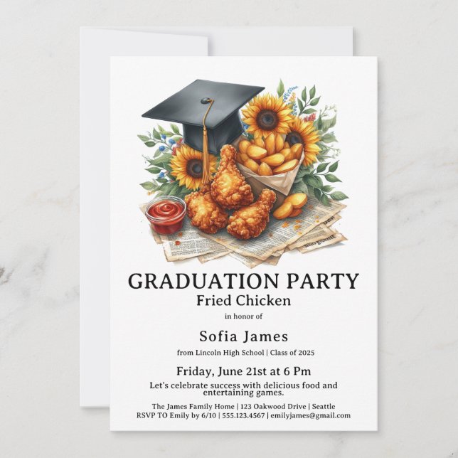 Invitación Fried Chicken Graduation Party Celebration (Anverso)