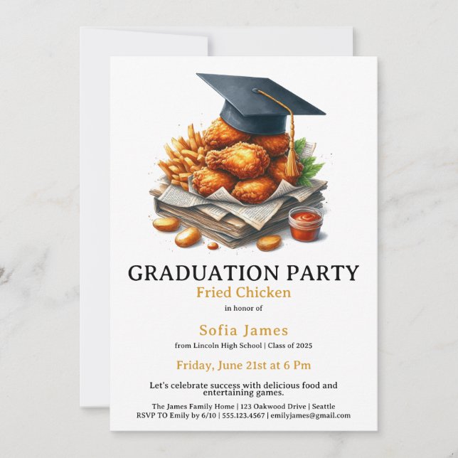 Invitación Fried Chicken Graduation Party Celebration (Anverso)