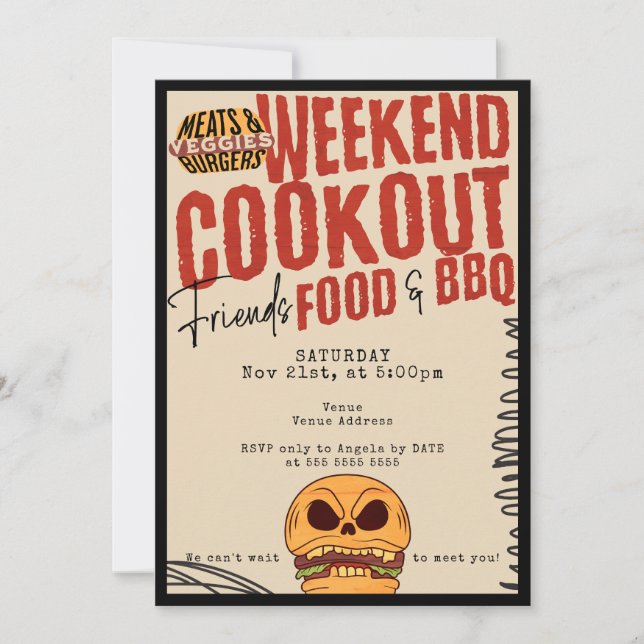 Invitación Friendding Halloween Fall Acción de Gracias BBQ (Anverso)