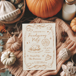 Invitación Friendsgiving Dinner Party Hand Drawn Doodle Fall