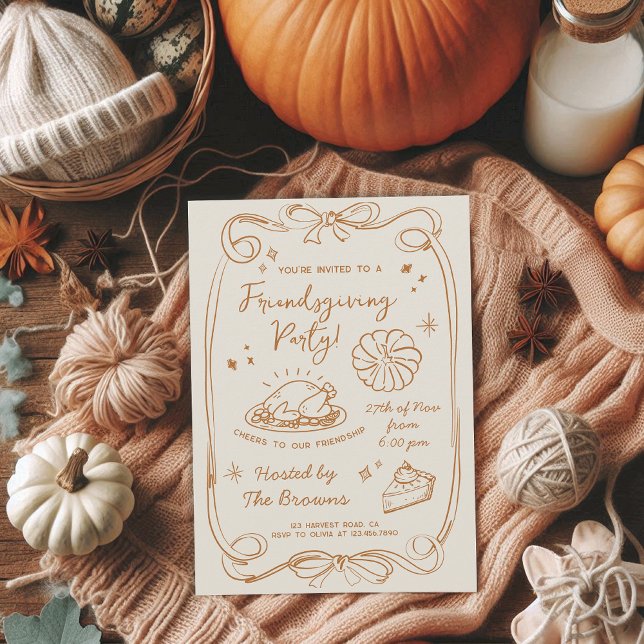Invitación Friendsgiving Dinner Party Hand Drawn Doodle Fall (Subido por el creador)