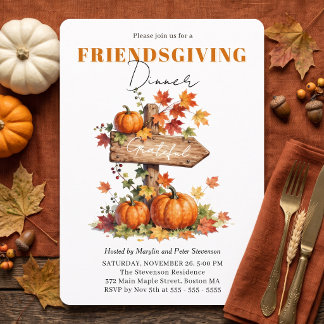 Invitación Friendsgiving Dinner Rustic Sign Watercolor