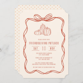 Invitación Friendsgiving Potluck Dinner Coquette Bow Pumpkins