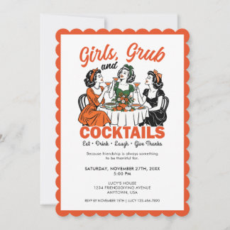 Invitación Friendsgiving Thanksgiving Girl Friends Fun Retro