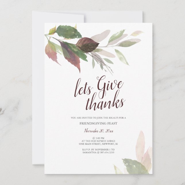 Invitación Friendsgiving Thanksgiving Watercolor Fall Leaves (Anverso)
