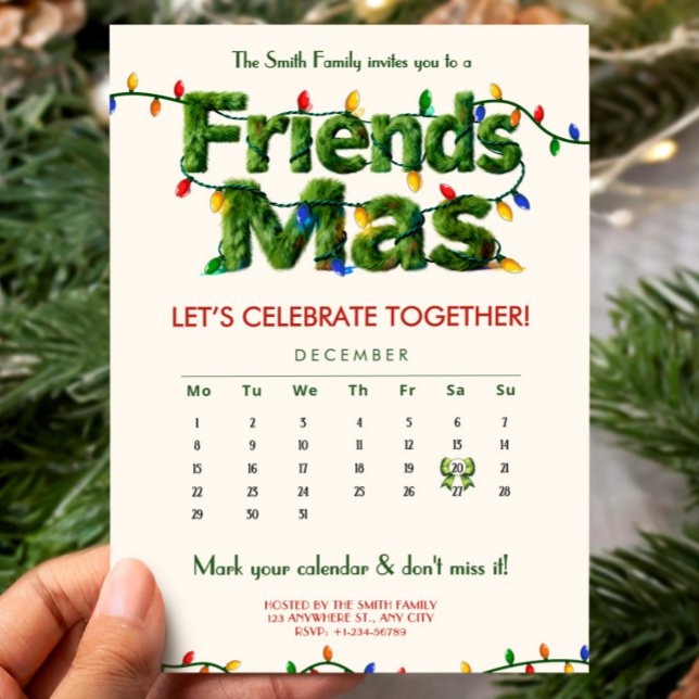 Invitación Friendsmas Christmas Party Calendar Winter Holiday (Friendsmas Christmas Party Calendar Winter Holiday Invitation, Christmas Calendar)