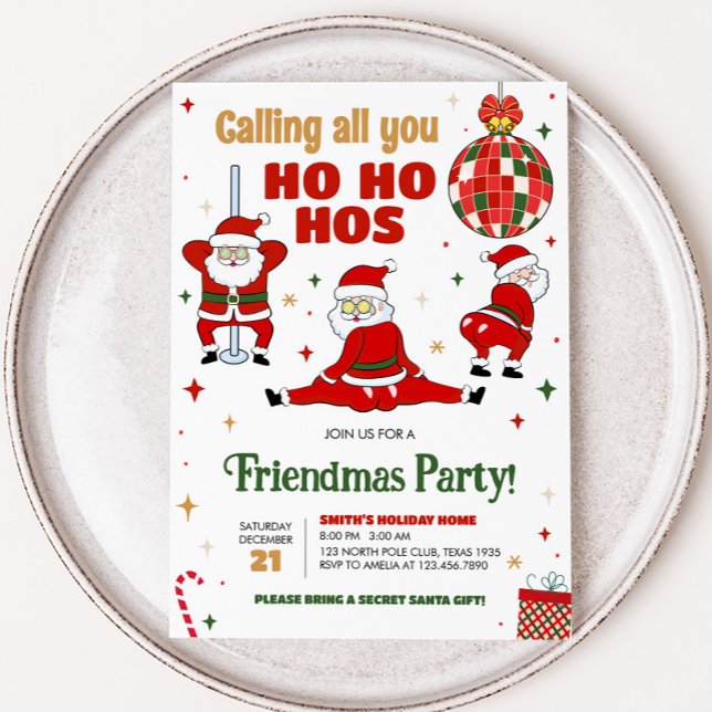 Invitación Friendsmas Funny Santa Navidades Fiesta (Santa Friendsmas Christmas Party Invitation)