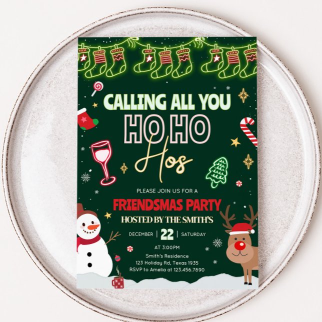 Invitación Friendsmas Ho Navidades Fiesta (Calling All You Ho Ho Hos Friendsmas Christmas Party Invitation)