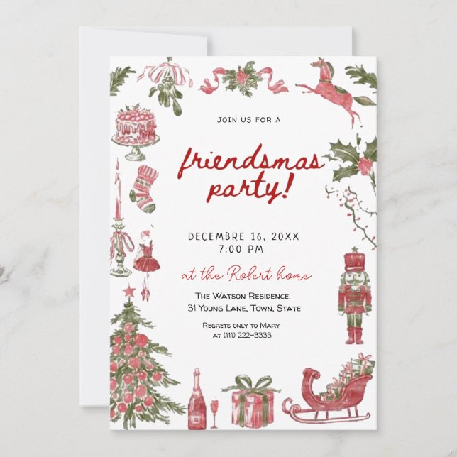 Invitación  Friendsmas Whimsical Doodle Christmas Party (Anverso)