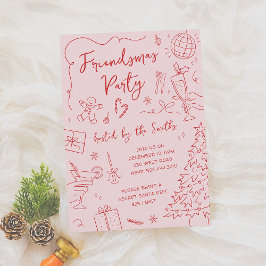 Invitación Friendsmas Whimsical Doodle Navidad Fiesta