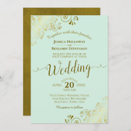 Invitación Frilly Elegant Pale Mint Green & Gold Boda