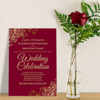Frilly Gold Burgundy Maroon Simple Elegante Boda