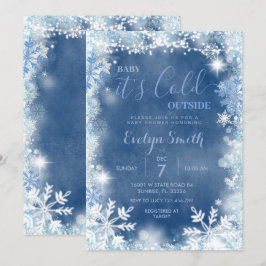 Invitación Frío blanco y azul invernal al aire libre de copos