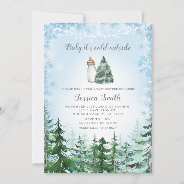 Invitación Frío de copo de nieve azul invernal fuera de Baby  (Anverso)