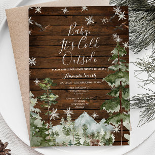 Invitación Frío de pino de invierno de madera fuera de Baby S