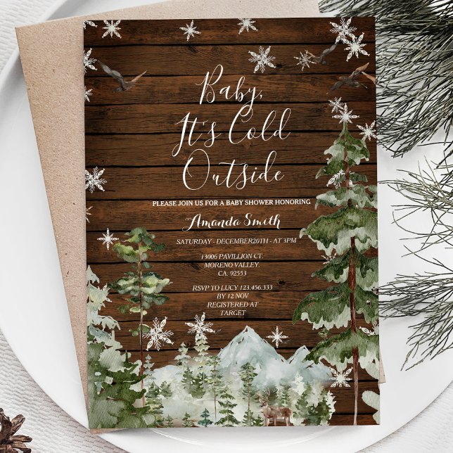 Invitación Frío de pino de invierno de madera fuera de Baby S (Subido por el creador)