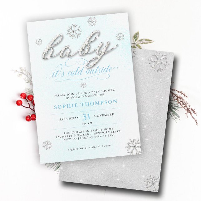 Invitación Frío Diamantes de imitación Purpurina Chico Baby S (cold outside boy baby shower invitation white blue christmas winter rhinestone snowflake elegant)