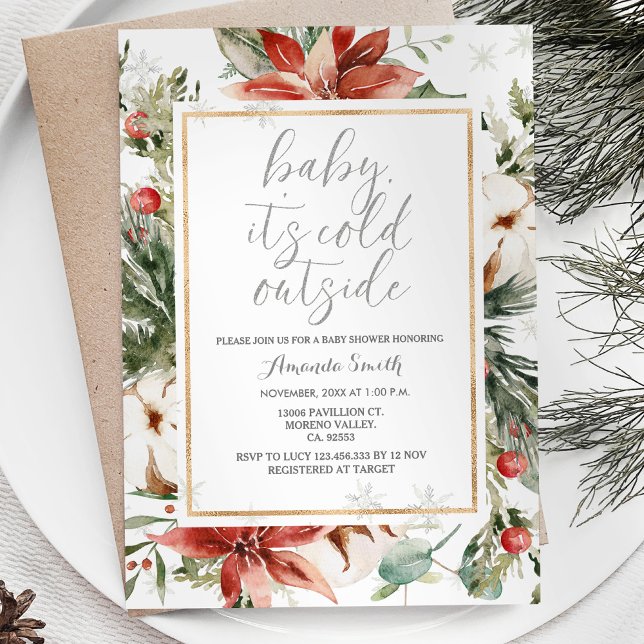 Invitación Frío floral navidad fuera de Baby Shower (Subido por el creador)