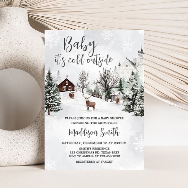 Invitación Frío fuera de invierno Baby Shower Wonderland (Winter Wonderland Baby Shower Invitation)