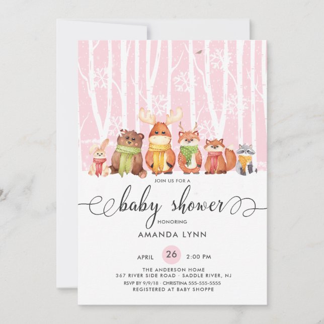 Invitación Frío fuera del invierno Bodega Animales Baby Showe (Anverso)