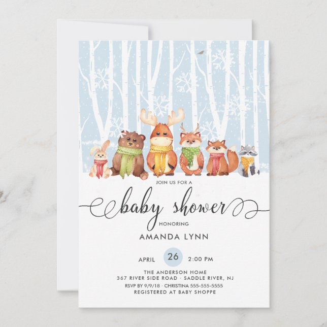 Invitación Frío fuera del invierno Bodega Animales Baby Showe (Anverso)