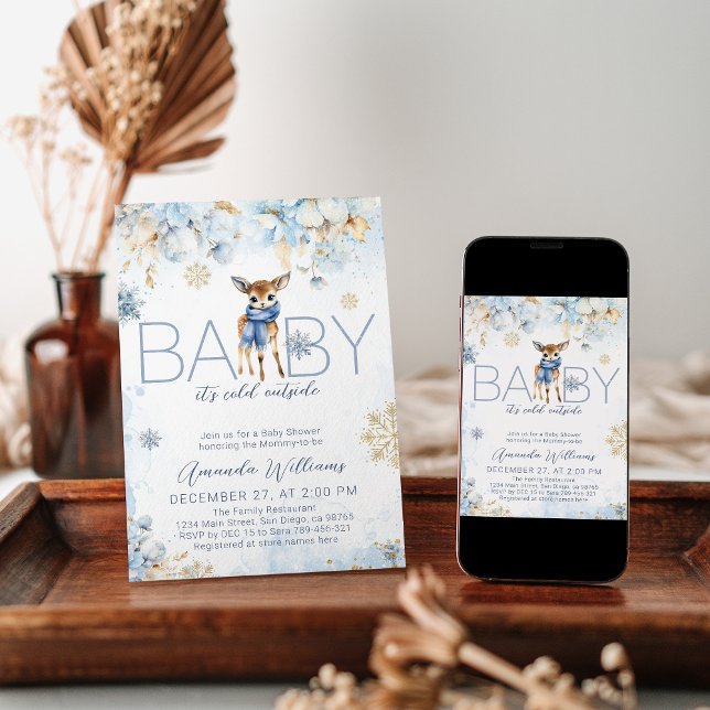 Invitación Frío fuera del invierno de ciervos Baby Boy Shower (Subido por el creador)