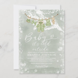 Invitación Frío verde sabio de la ropa fuera de Baby Shower
