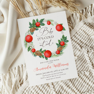 Invitación Fríos Navidades externos Wreath Winter Baby Shower