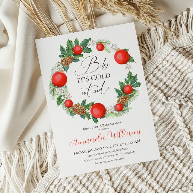 Invitación Fríos Navidades externos Wreath Winter Baby Shower (Subido por el creador)