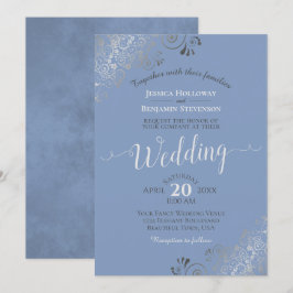 Invitación Fríos plateados elegante gris sobre Boda azul clar