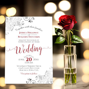 Invitación Fríos plateados Elegante rojo y gris sobre Boda bl