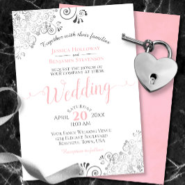 Invitación Fríos plateados elegantes rosa y gris sobre Boda b