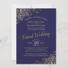 Invitación Fritos de oro en Boda virtual elegante azul de la 