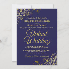 Invitación Fritos de oro en Boda virtual elegante azul de la 