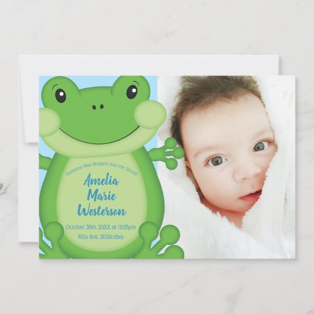 Invitación Frog Baby Shower Blue (Anverso)